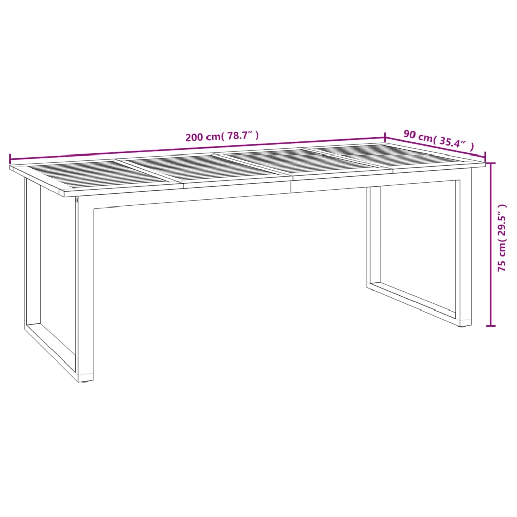 Garden Table | Brown | Solid Acacia wood | 200x90x75 cm | Industrial