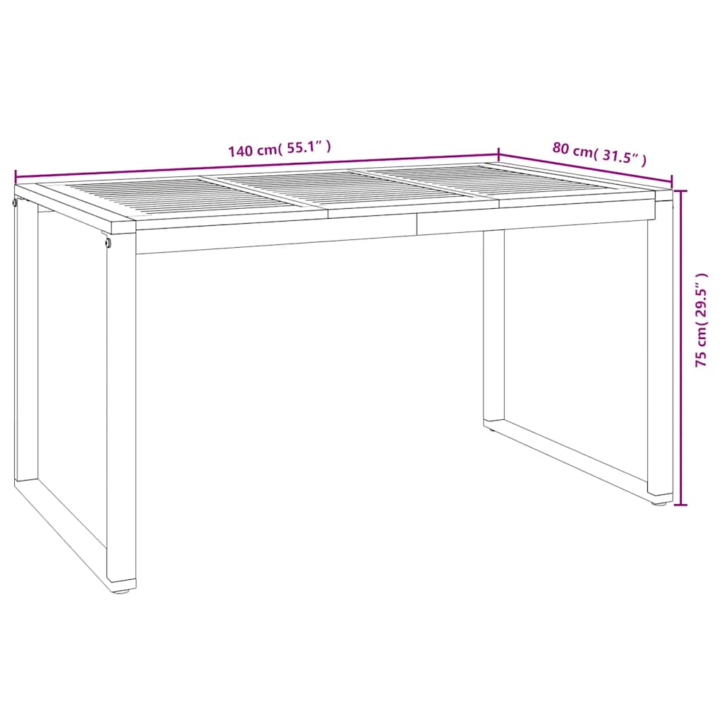 Garden Table with U-shaped Legs 140x80x75 cm Solid Wood Acacia