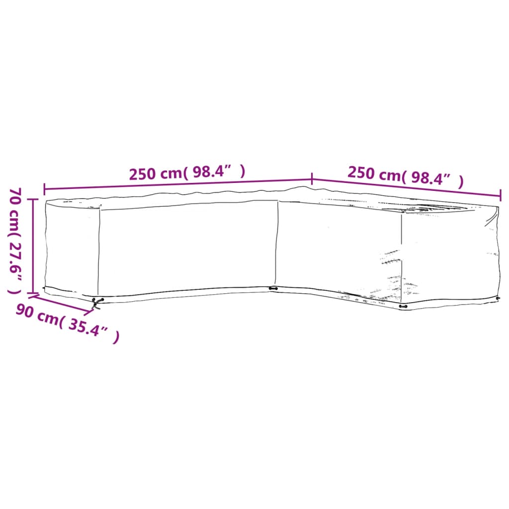 L-Shaped Garden Furniture Covers 2 pcs 16 Eyelets 250x250x70 cm