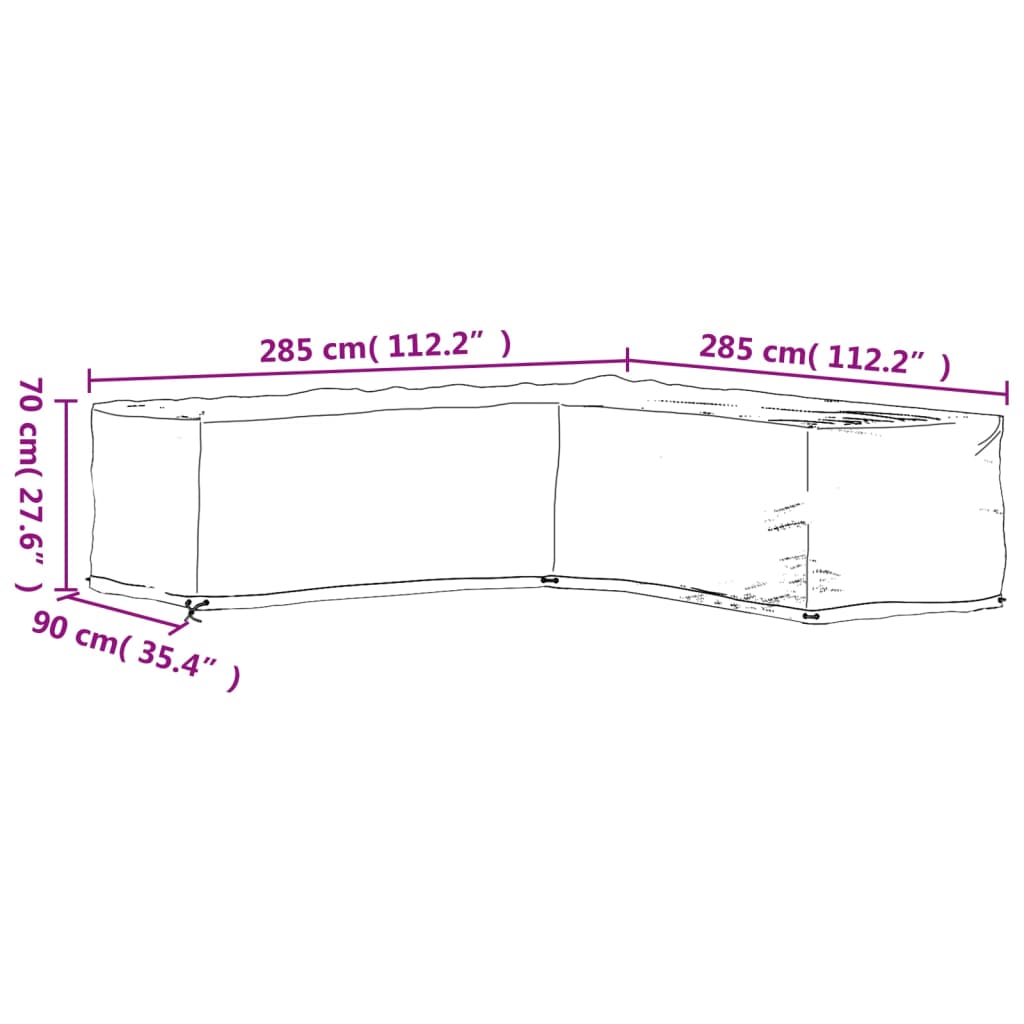L-Shaped Garden Furniture Covers 2 pcs 16 Eyelets 285x285x70 cm