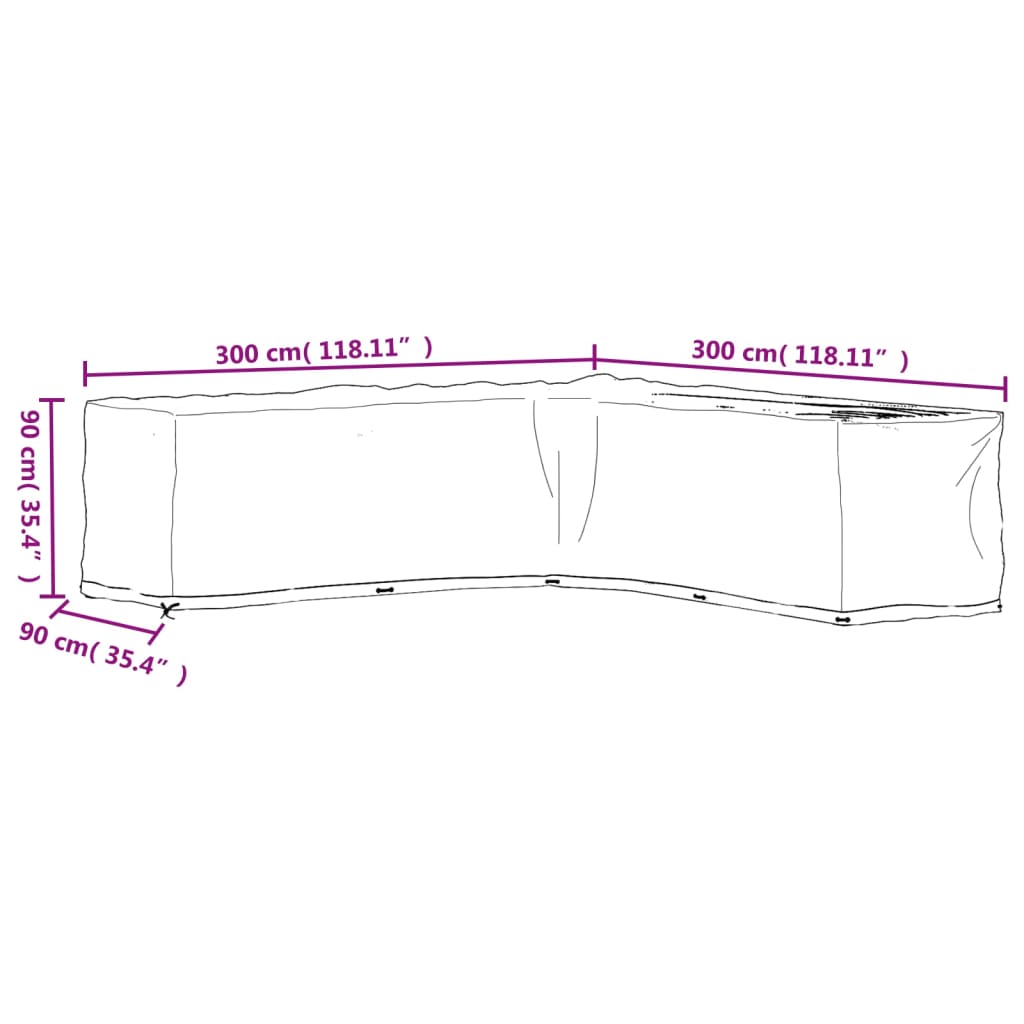 L-Shaped Garden Furniture Covers 2 pcs 20 Eyelets 300x300x90 cm