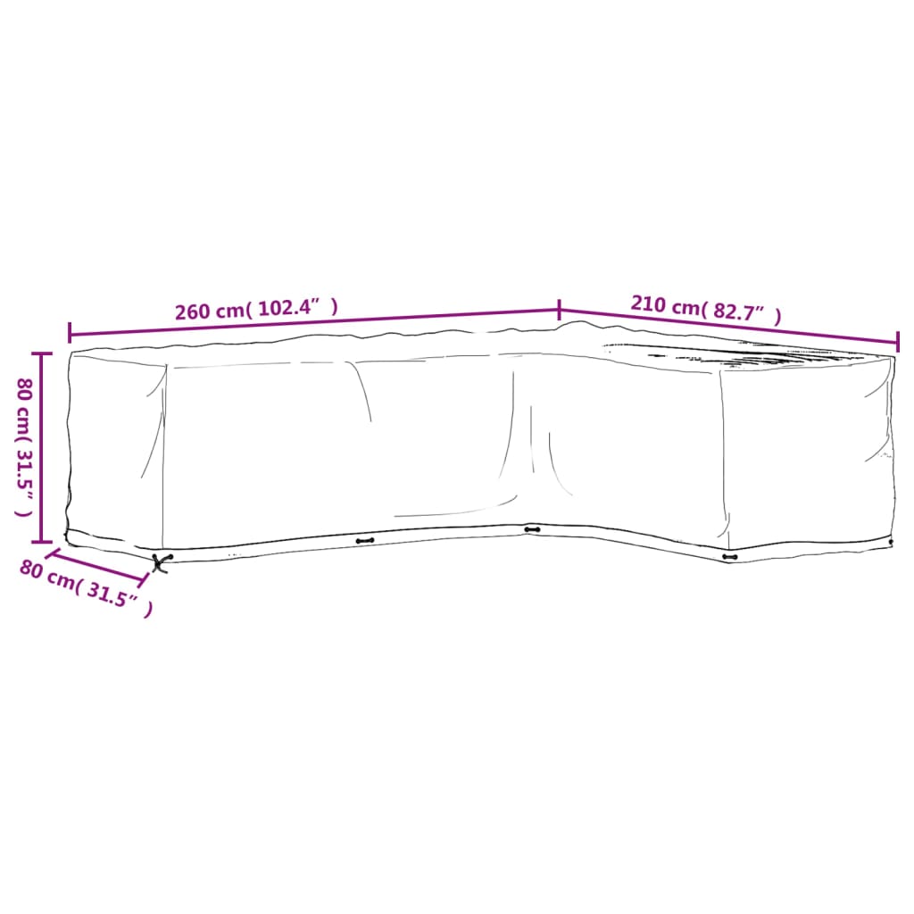 L-Shaped Garden Furniture Covers 2 pcs 16 Eyelets 260x210x80 cm