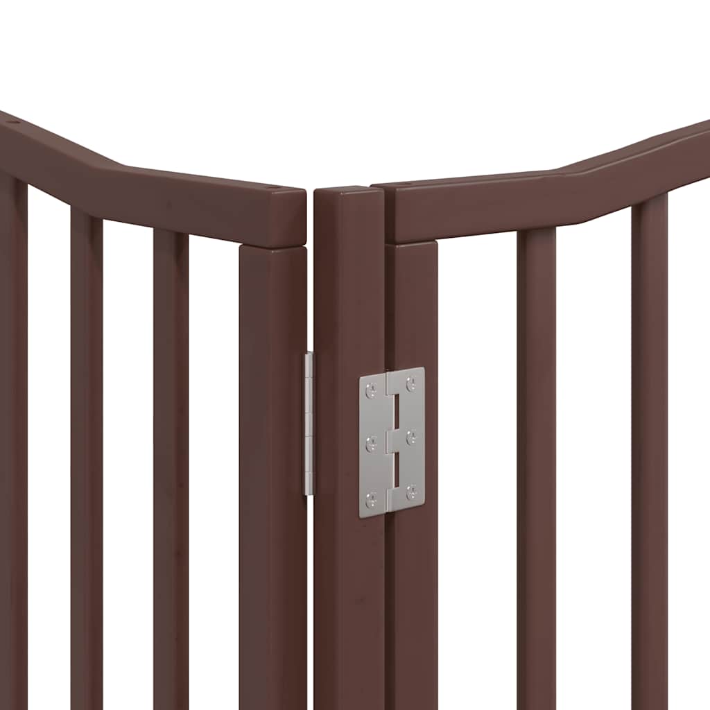 Dog Gate with Door Foldable 8 Panels Brown 640 cm Poplar Wood