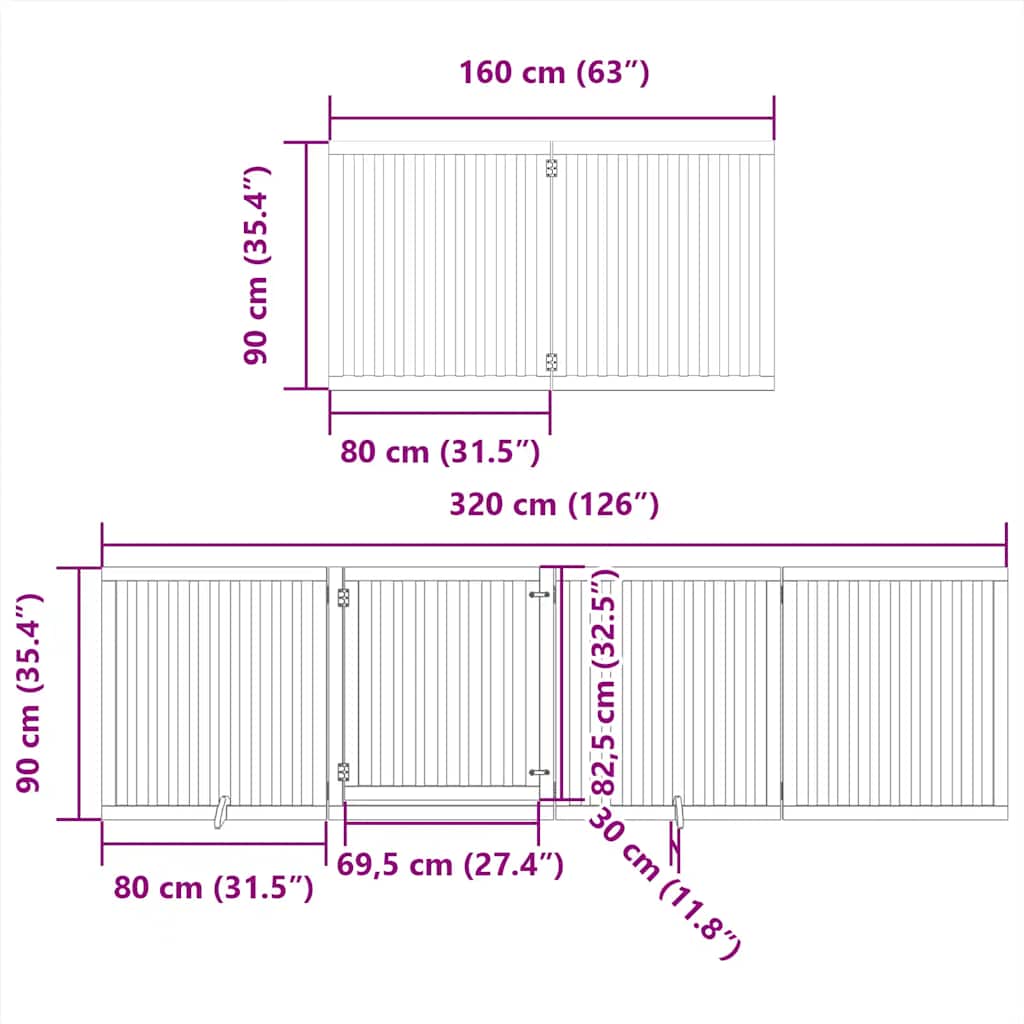 Dog Gate with Door Foldable 8 Panels White 640 cm Poplar Wood