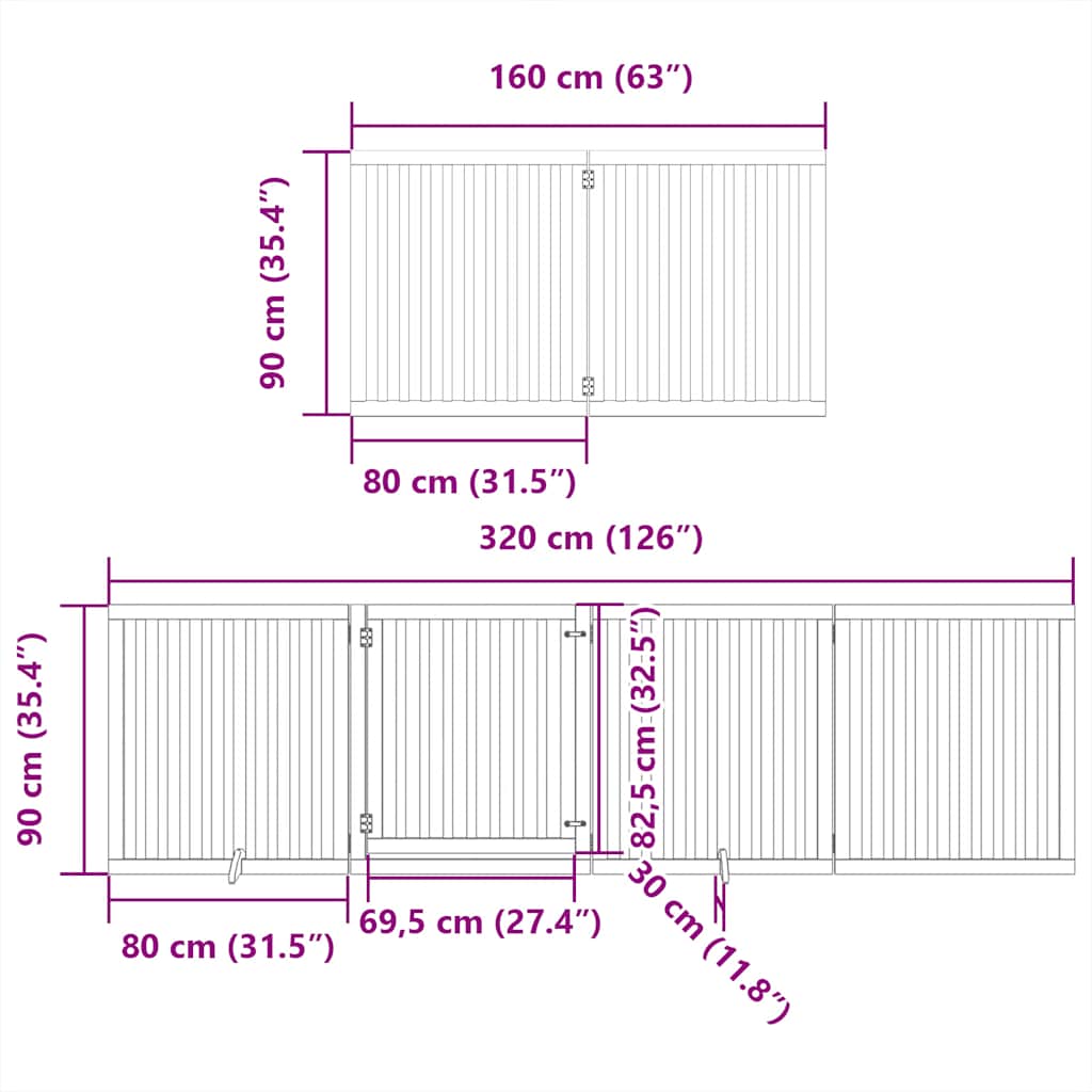 Dog Gate with Door Foldable 6 Panels Black 480 cm Poplar Wood
