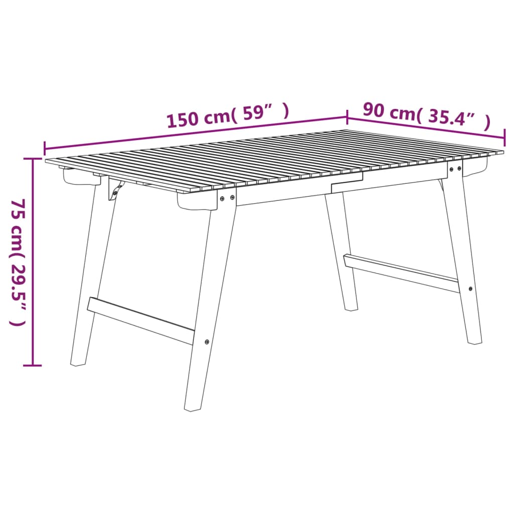 Garden Table 150x90x75 cm Solid Wood Acacia