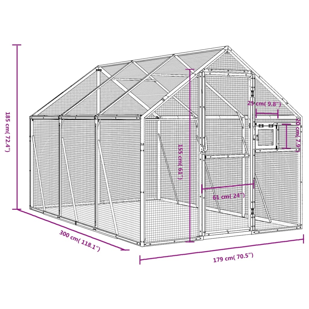 Aviary Silver 1,79x3x1,85 m Aluminium