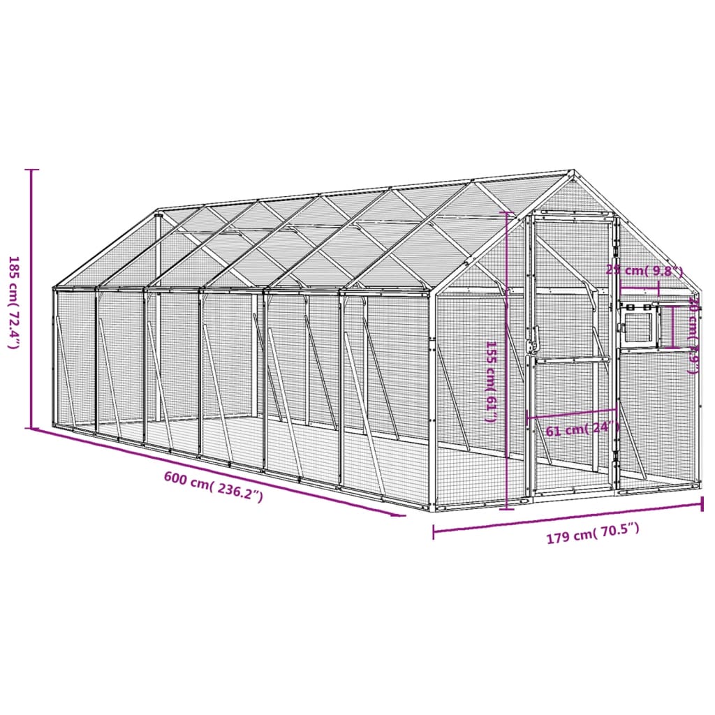 Aviary Silver 1,79x6x1,85 m Aluminium