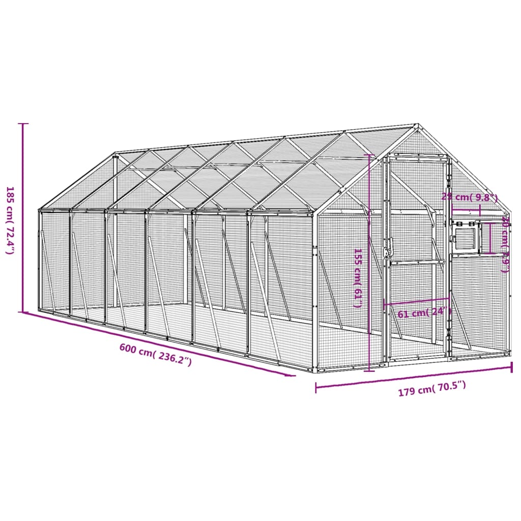 Aviary Anthracite 1,79x6x1,85 m Aluminium