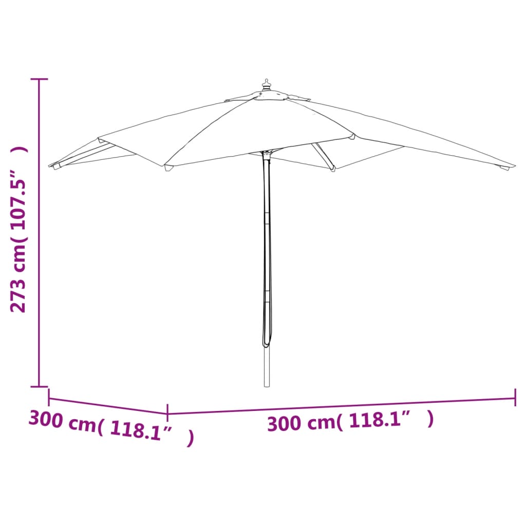 Garden Parasol with Wooden Pole Azure Blue 300x300x273 cm