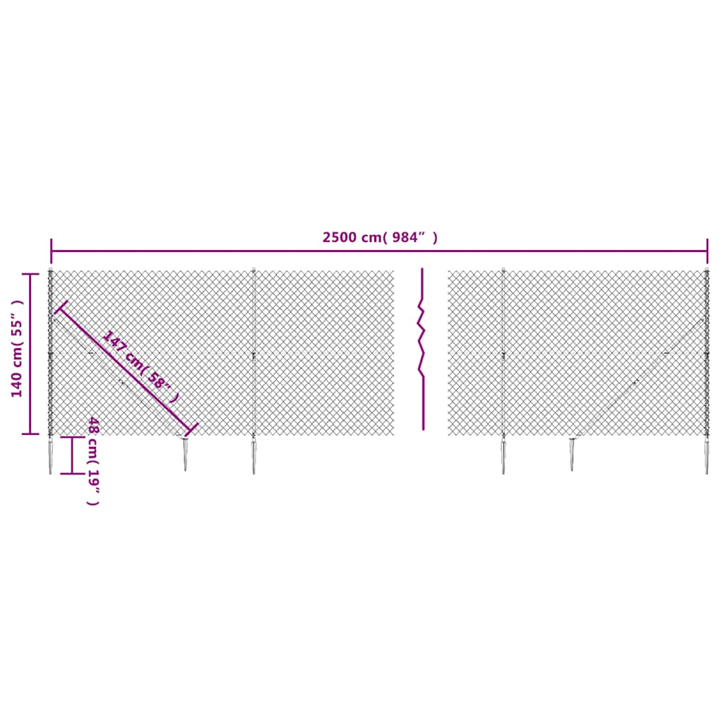 Chain Link Fence with Spike Anchors Green 1.4x25 m