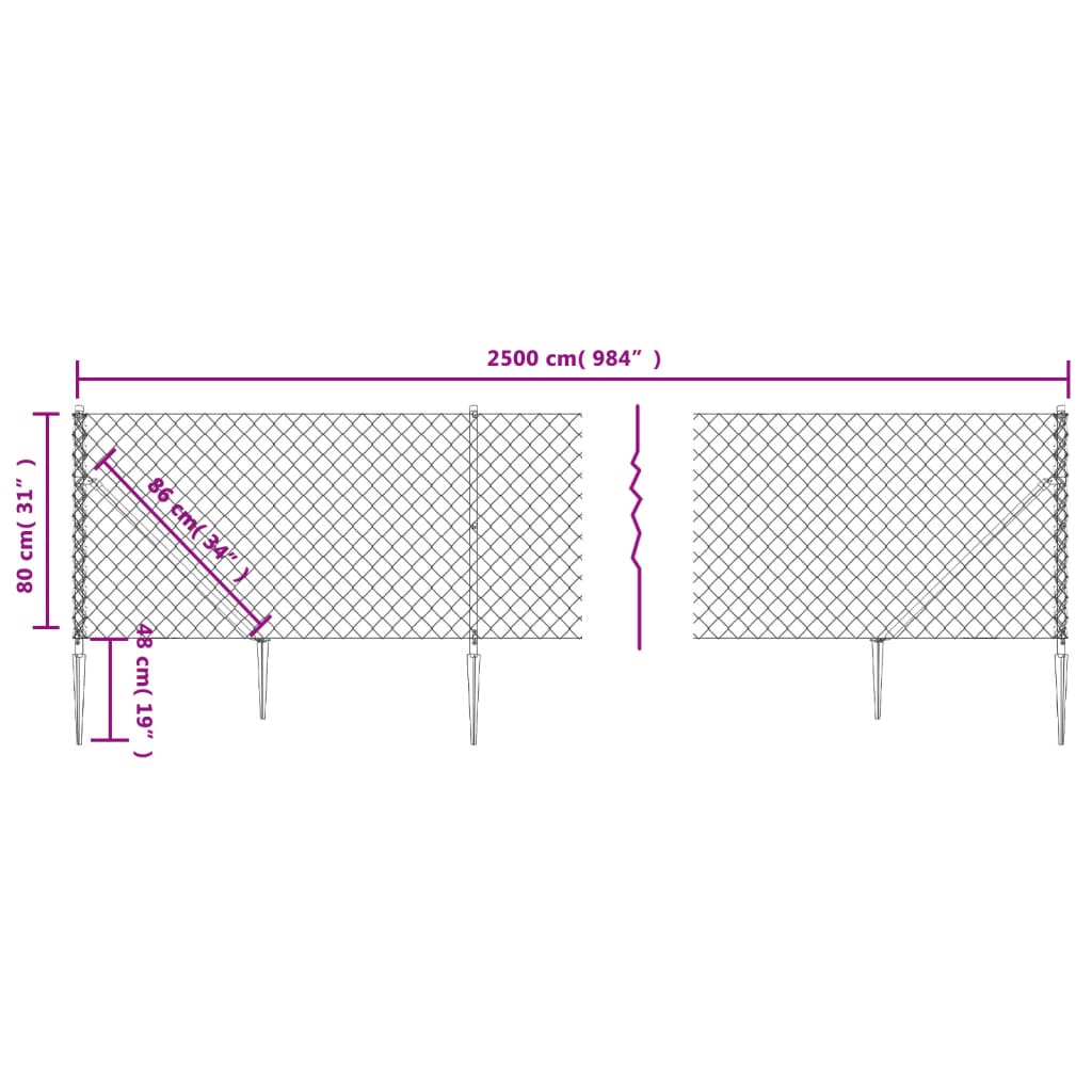 Chain Link Fence with Spike Anchors Anthracite 0.8x25 m