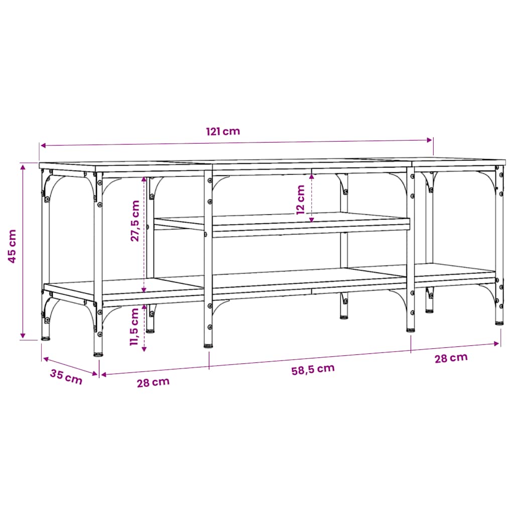 TV Cabinet Black 121x35x45 cm Engineered Wood&Iron
