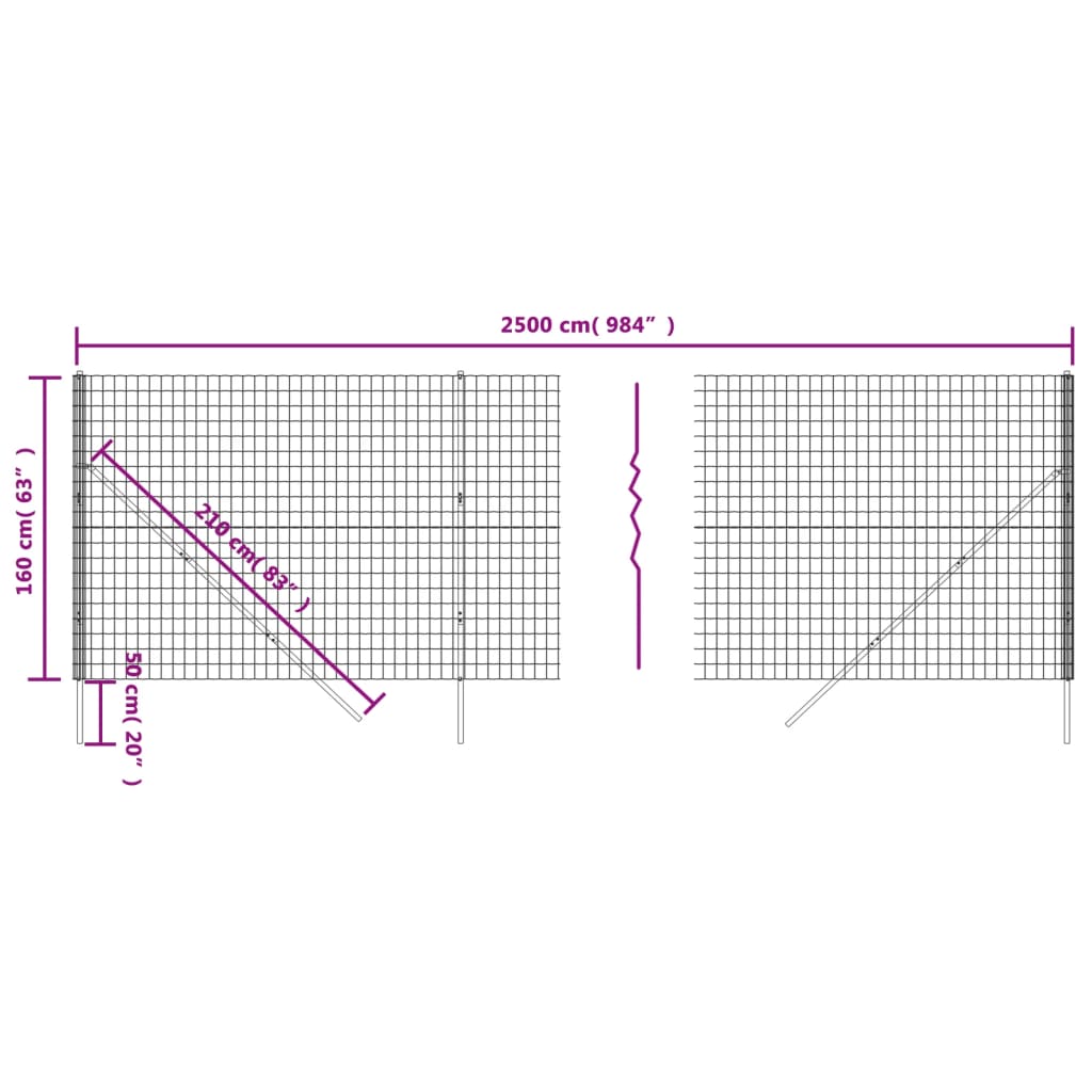 Wire Mesh Fence Anthracite 1.6x25 m Galvanised Steel