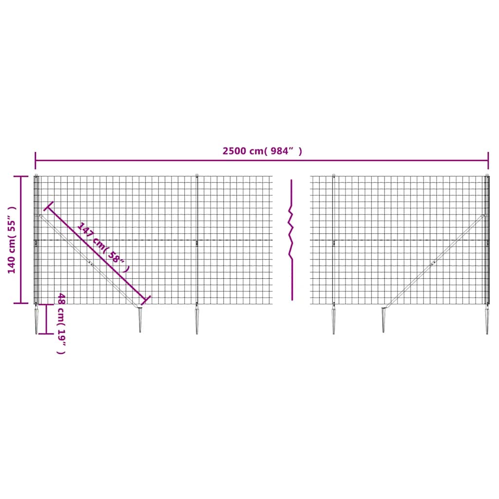 Wire Mesh Fence with Spike Anchors Anthracite 1.4x25 m