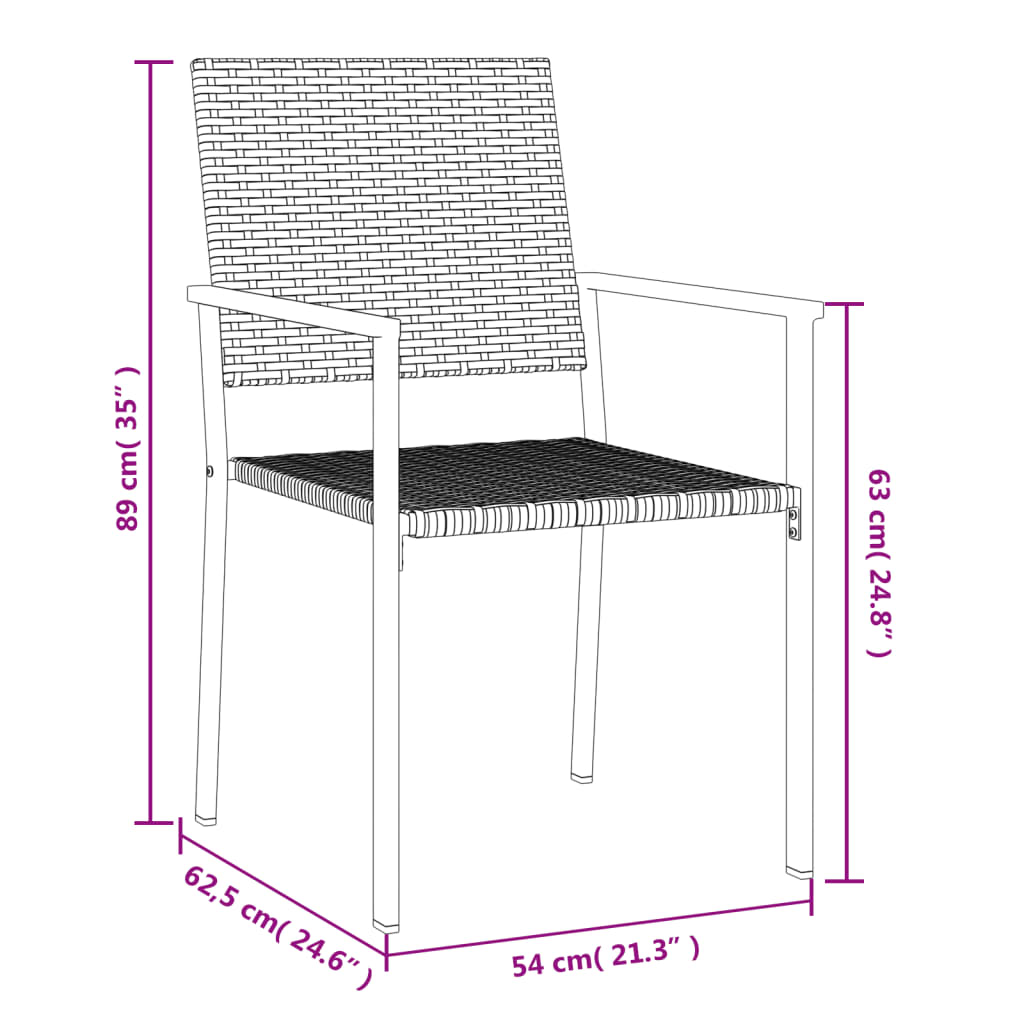 Garden Chair | Set of 2 | Black | PE rattan, powder-coated steel