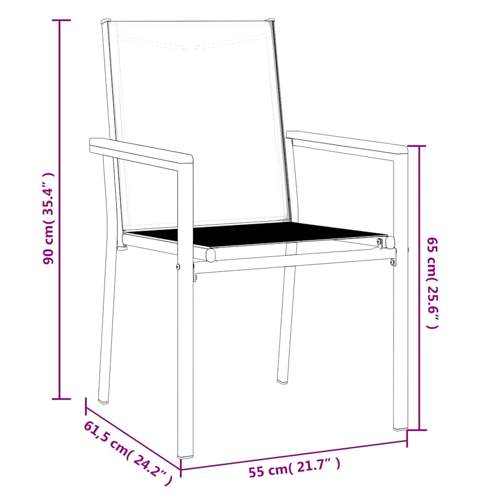 Garden Chairs 2 pcs Black 55x61,5x90 cm Textilene and Steel