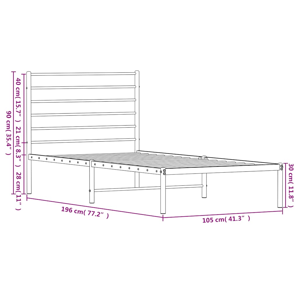 Metal Bed Frame without Mattress with Headboard White 100x190cm
