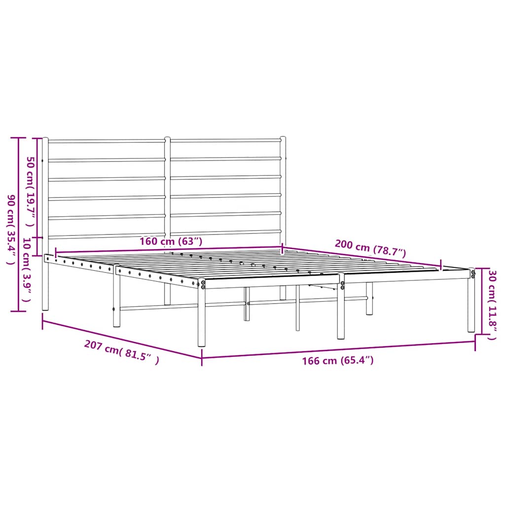 Metal Bed Frame without Mattress with Headboard White 160x200cm