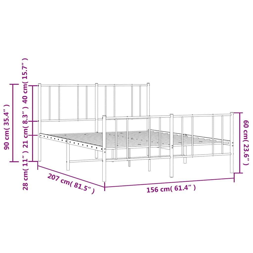Metal Bed Frame without Mattress with Footboard Black 150x200cm