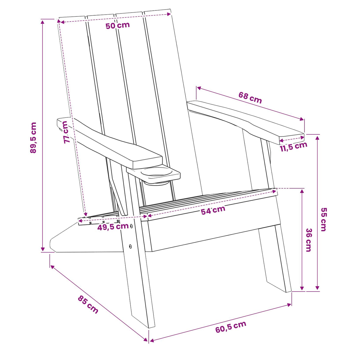 Garden Adirondack Chair Light Brown 75x88.5x89.5 cm