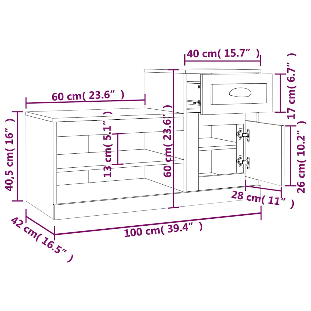 Shoe Cabinet Sonoma Oak 100x42x60 cm Engineered Wood