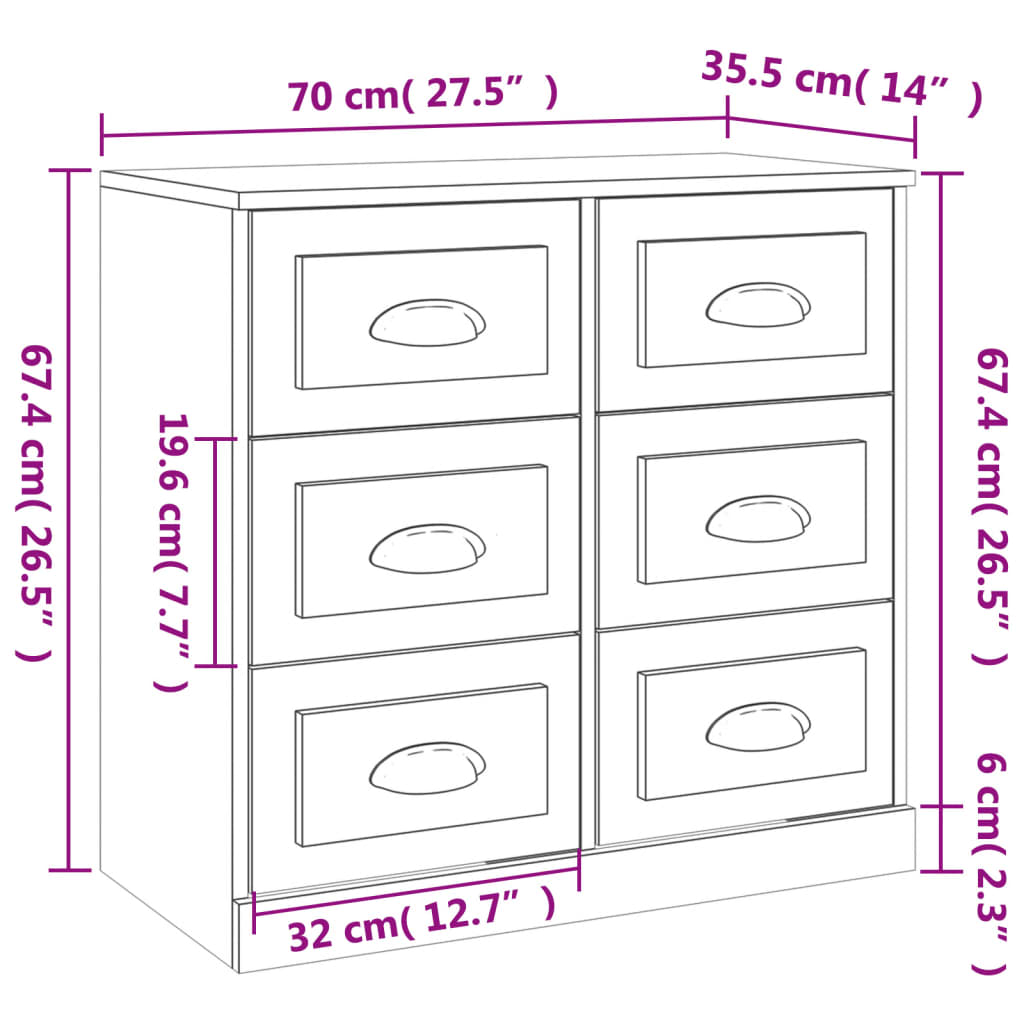 Sideboard White 70x35,5x67,5 cm Engineered Wood
