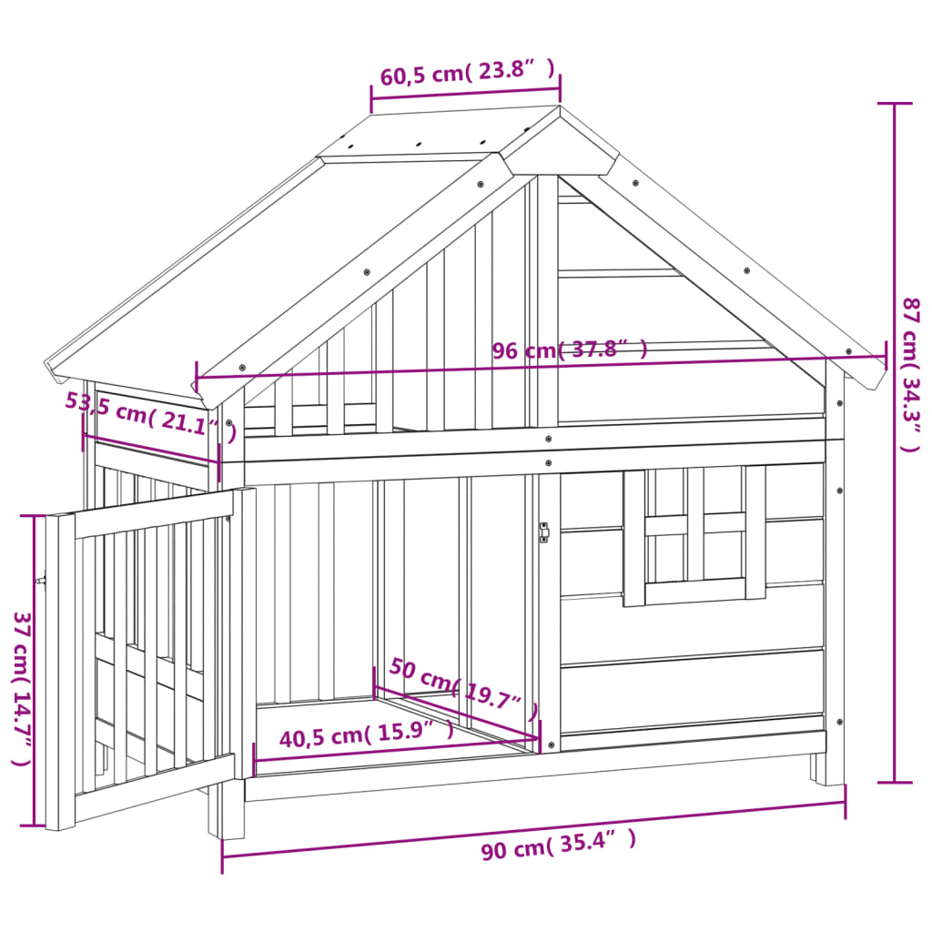 Dog Kennel Grey 96x60,5x87 cm Solid Wood Pine