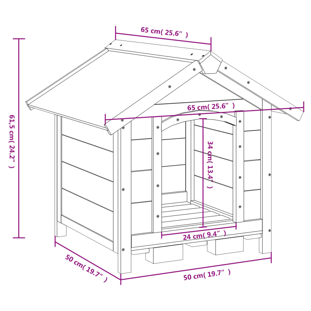 Dog Kennel Brown 65x65x61,5 cm Solid Wood Pine