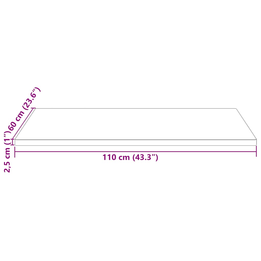 Table Top White 110x60x2,5 cm Solid Wood Pine Rectangular