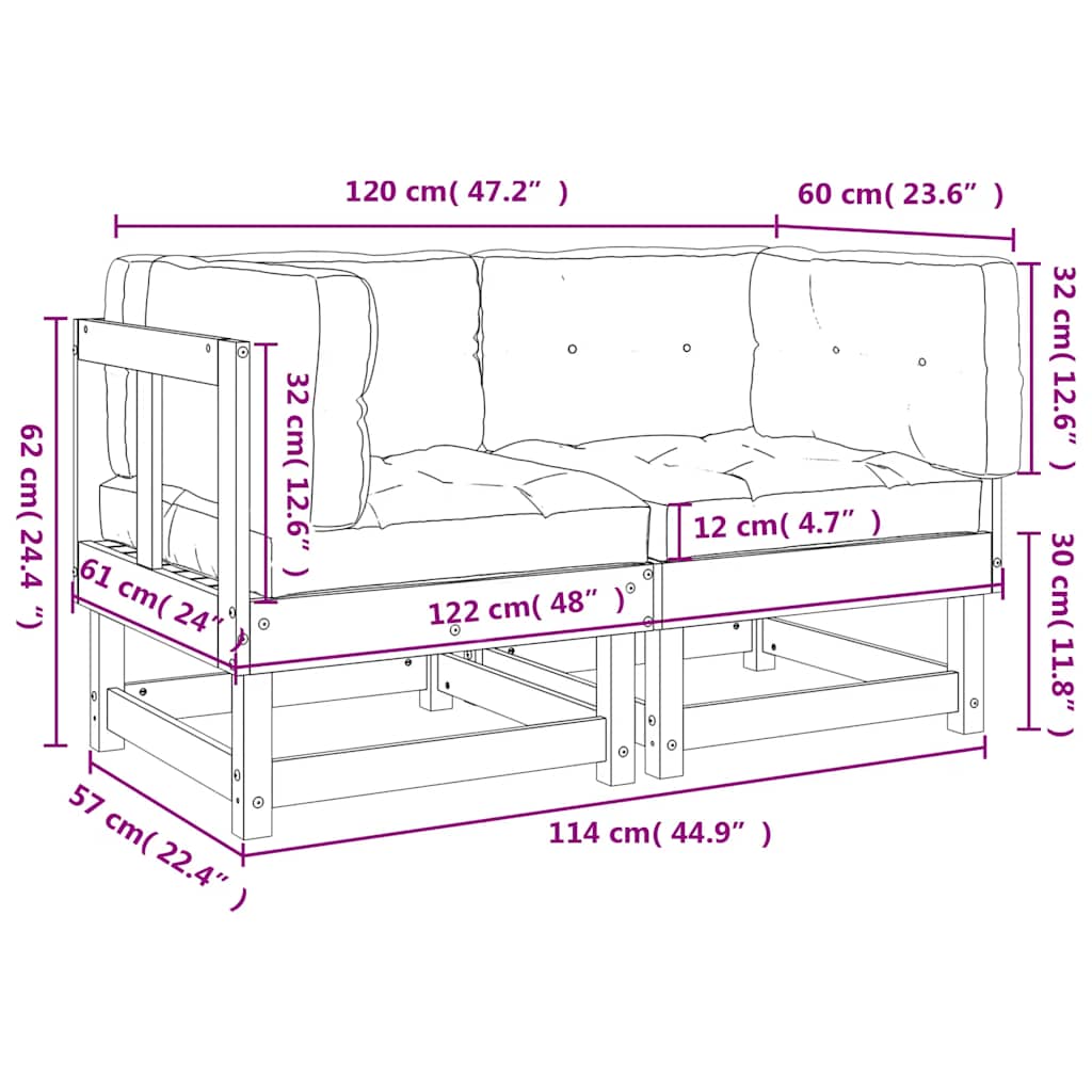 Corner Sofas with Cushions 2 pcs Grey Solid Wood Pine