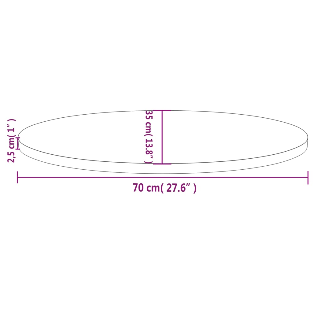 Table Top White 70x35x2,5 cm Solid Wood Pine Oval