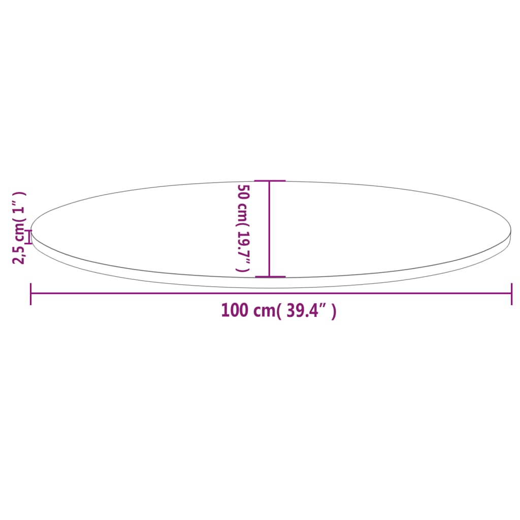 Table Top White 100x50x2,5 cm Solid Wood Pine Oval