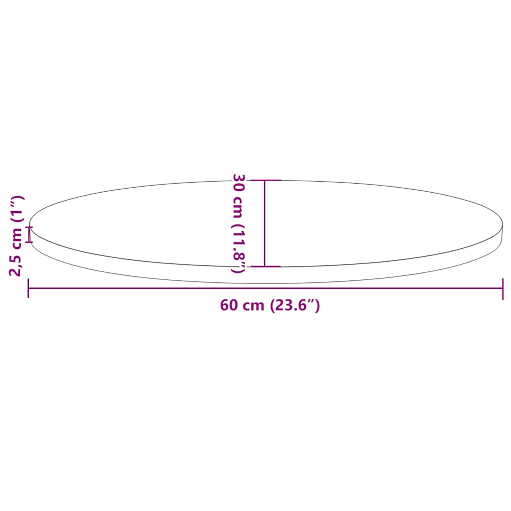 Table Top White 60x30x2,5 cm Solid Wood Pine Oval
