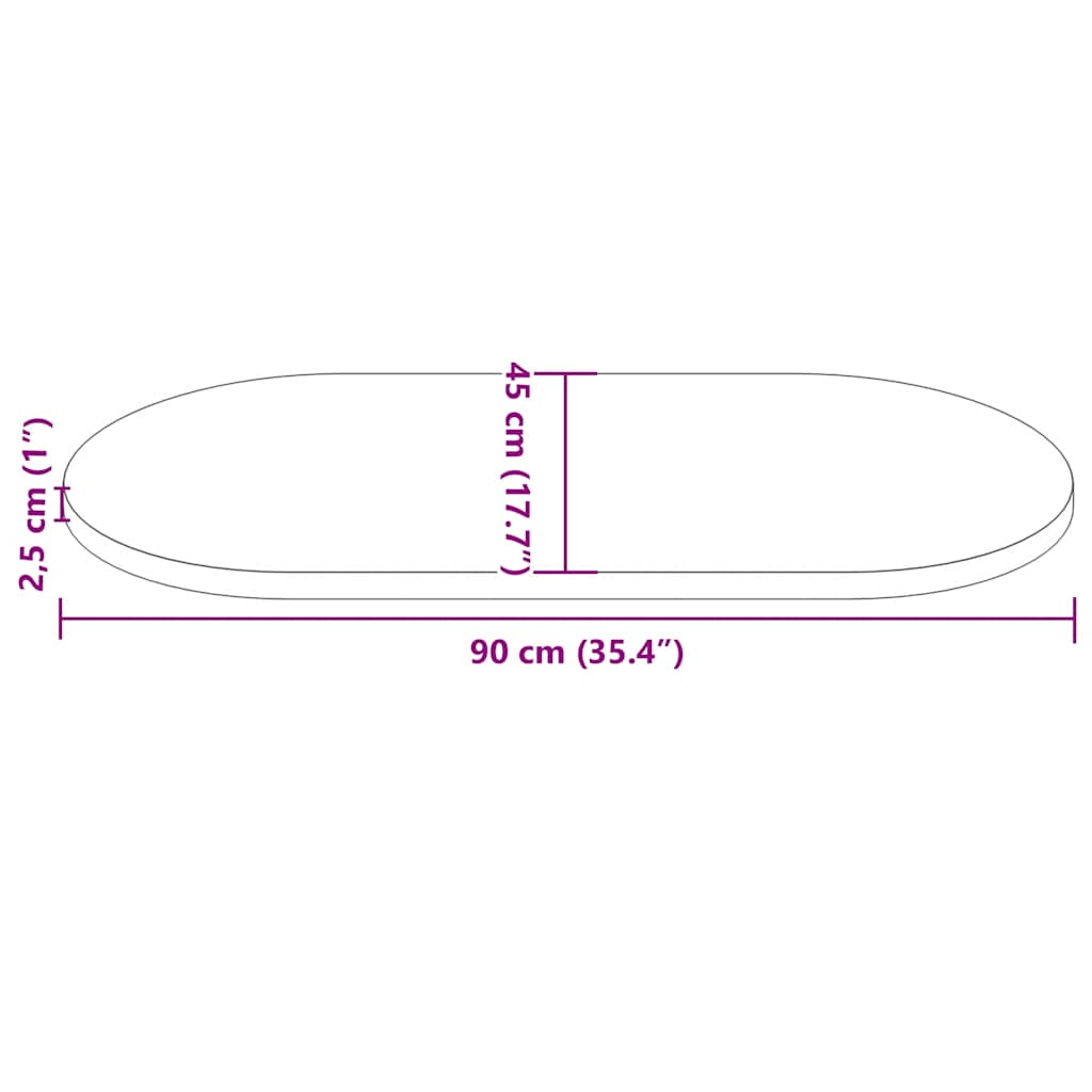Table Top 90x45x2,5 cm Solid Wood Pine Oval