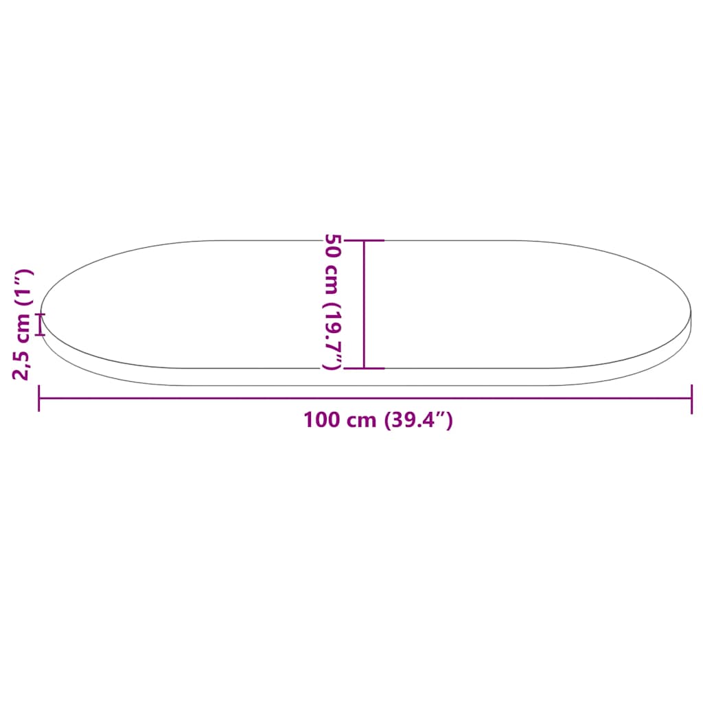 Table Top 100x50x2,5 cm Solid Wood Pine Oval