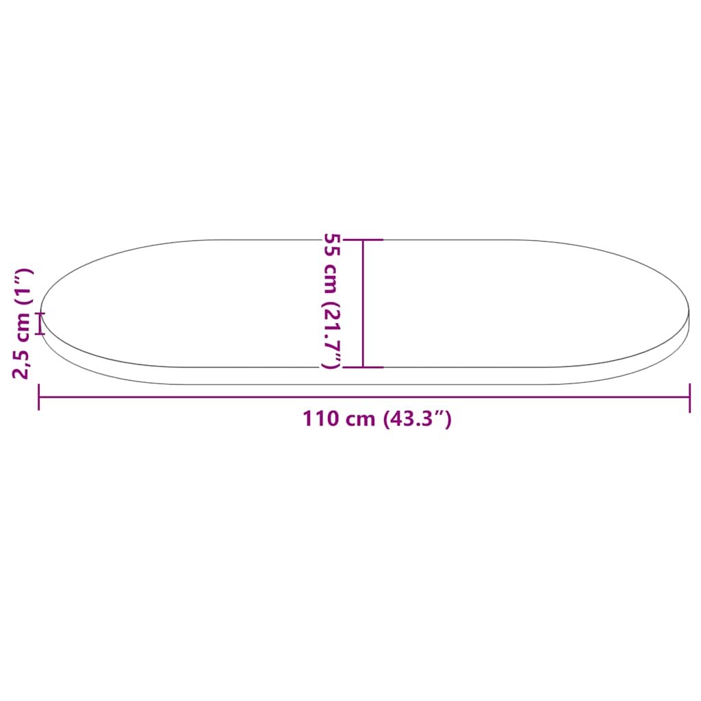 Table Top 110x55x2.5 cm Solid Wood Pine Oval