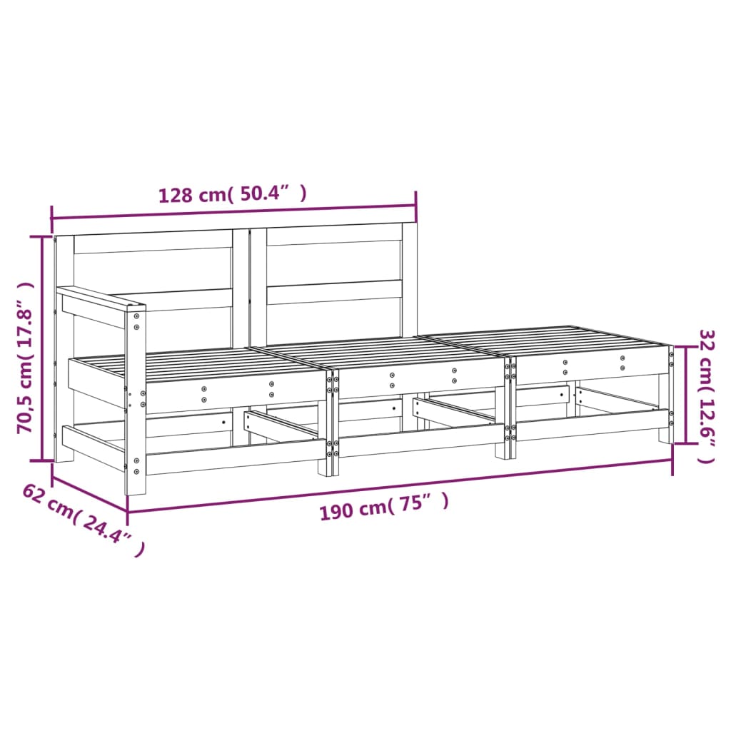3 Piece Garden Lounge Set Impregnated Wood Pine