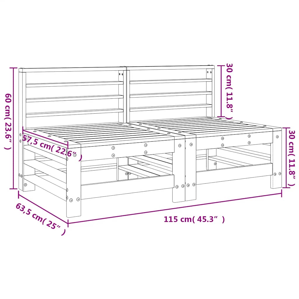 Garden Middle Sofas 2 pcs Solid Wood Pine