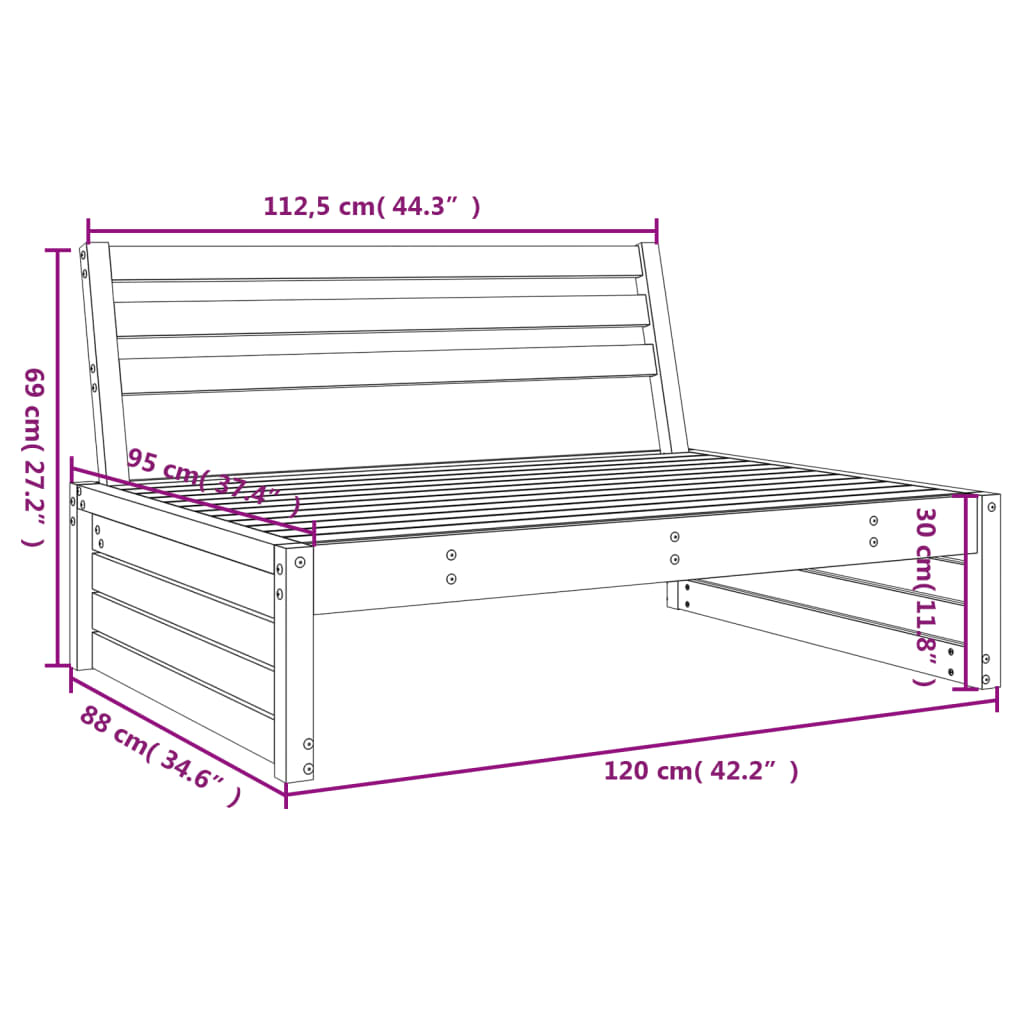 Garden Middle Sofa | Natural wood | Solid pine wood | 120 x 95 cm