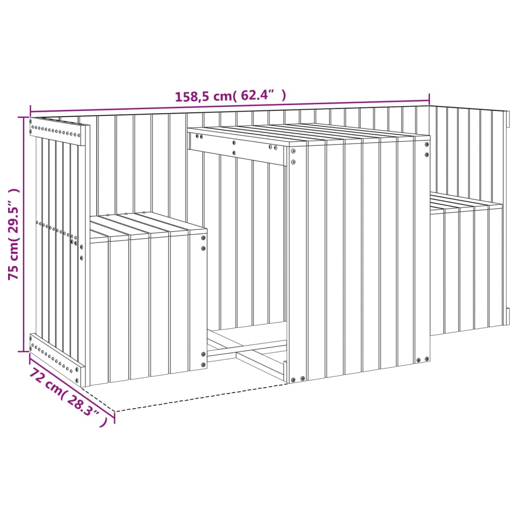 Balcony Set 2-Seater Black Solid Wood Pine