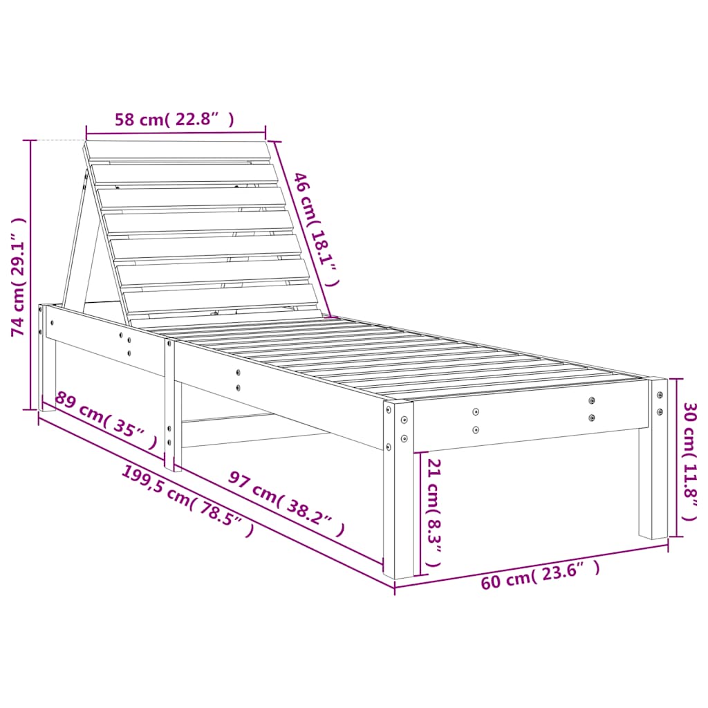 Sun Loungers 2 pcs Grey 199,5x60x74 cm Solid Wood Pine