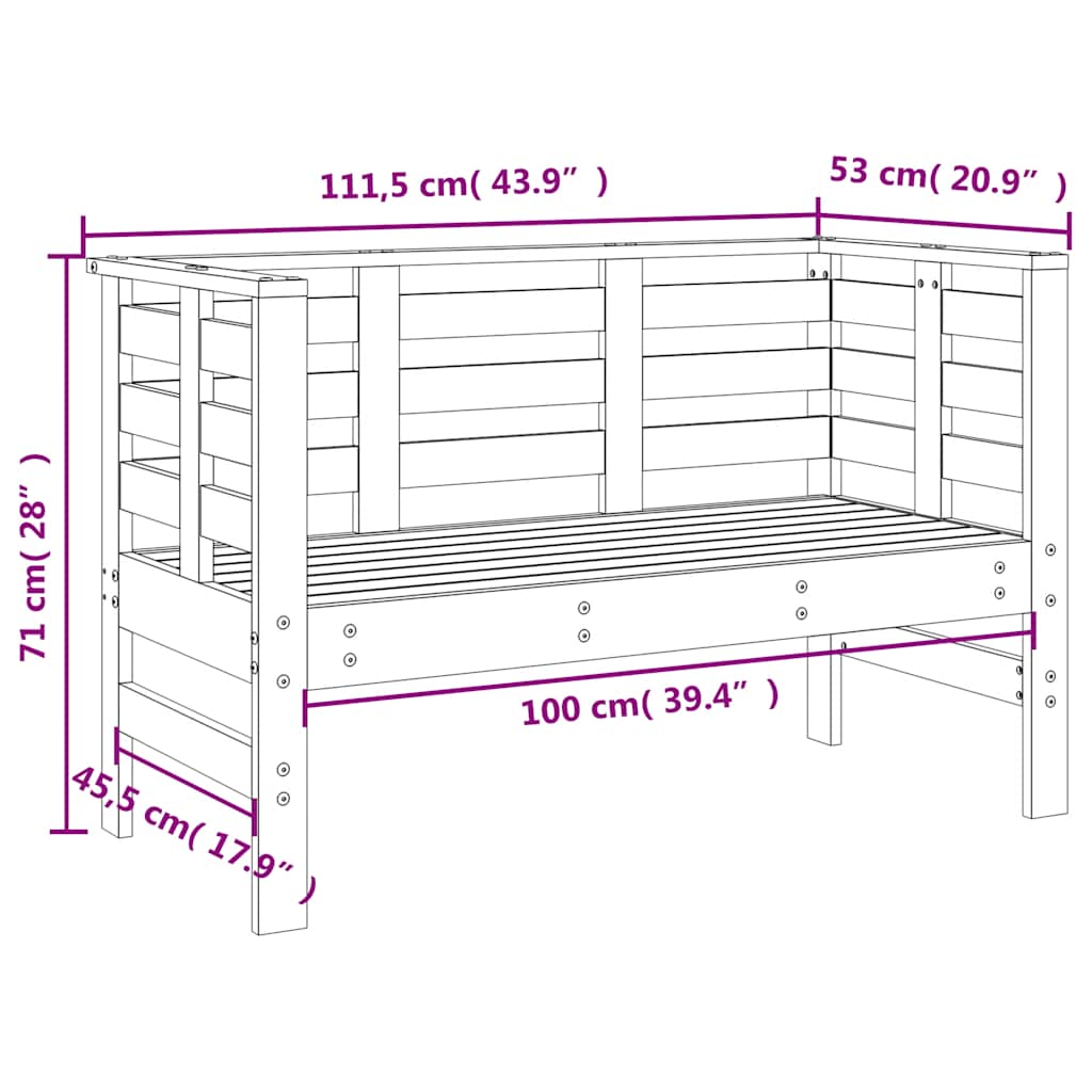 Garden Bench White 111,5x53x71 cm Solid Wood Pine