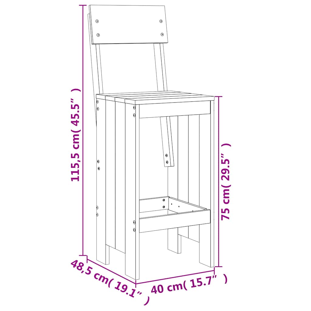 Bar Stools 2 pcs Grey 40x48,5x115,5 cm Solid Wood Pine
