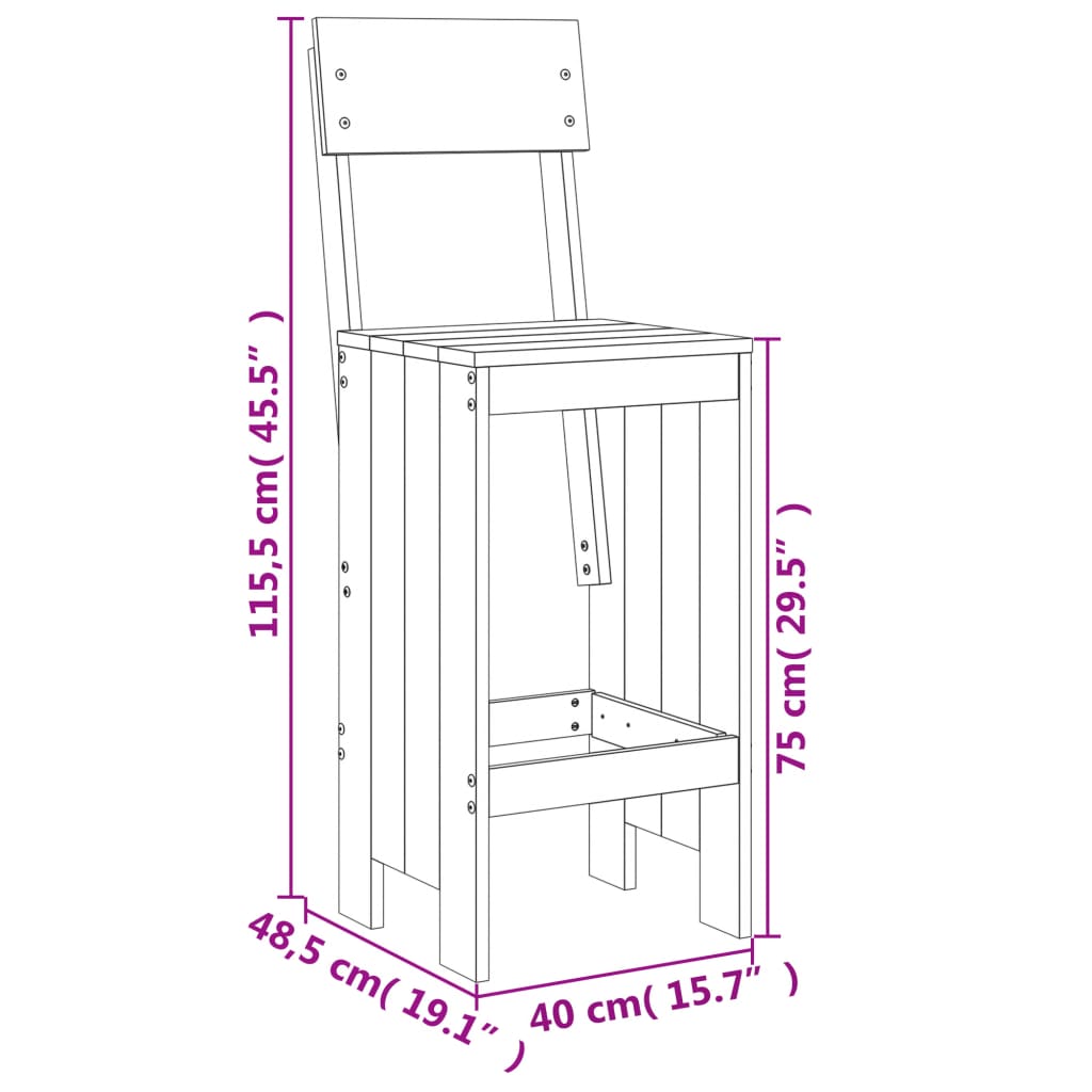 Bar Stools 2 pcs Honey Brown 40x48,5x115,5 cm Solid Wood Pine