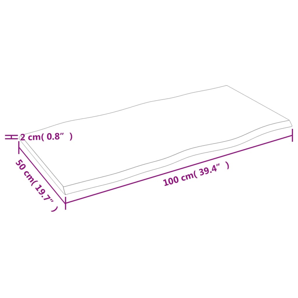 Table Top 100x50x2 cm Untreated Solid Wood Oak Live Edge