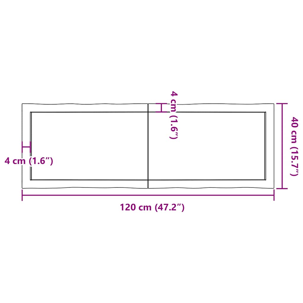 Table Top Dark Brown 120x40x(2-6) cm Treated Solid Wood Live Edge