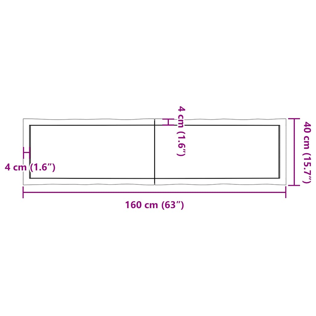 Table Top Dark Brown 160x40x(2-4) cm Treated Solid Wood Live Edge