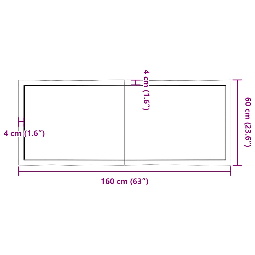 Table Top Dark Brown 160x60x(2-4) cm Live Edge