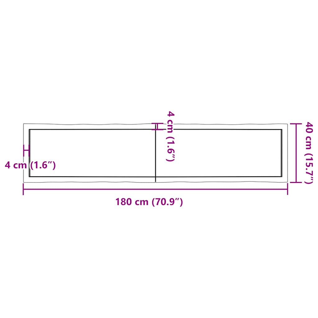 Table Top Dark Brown 180x40x(2-6) cm Treated Solid Wood Live Edge